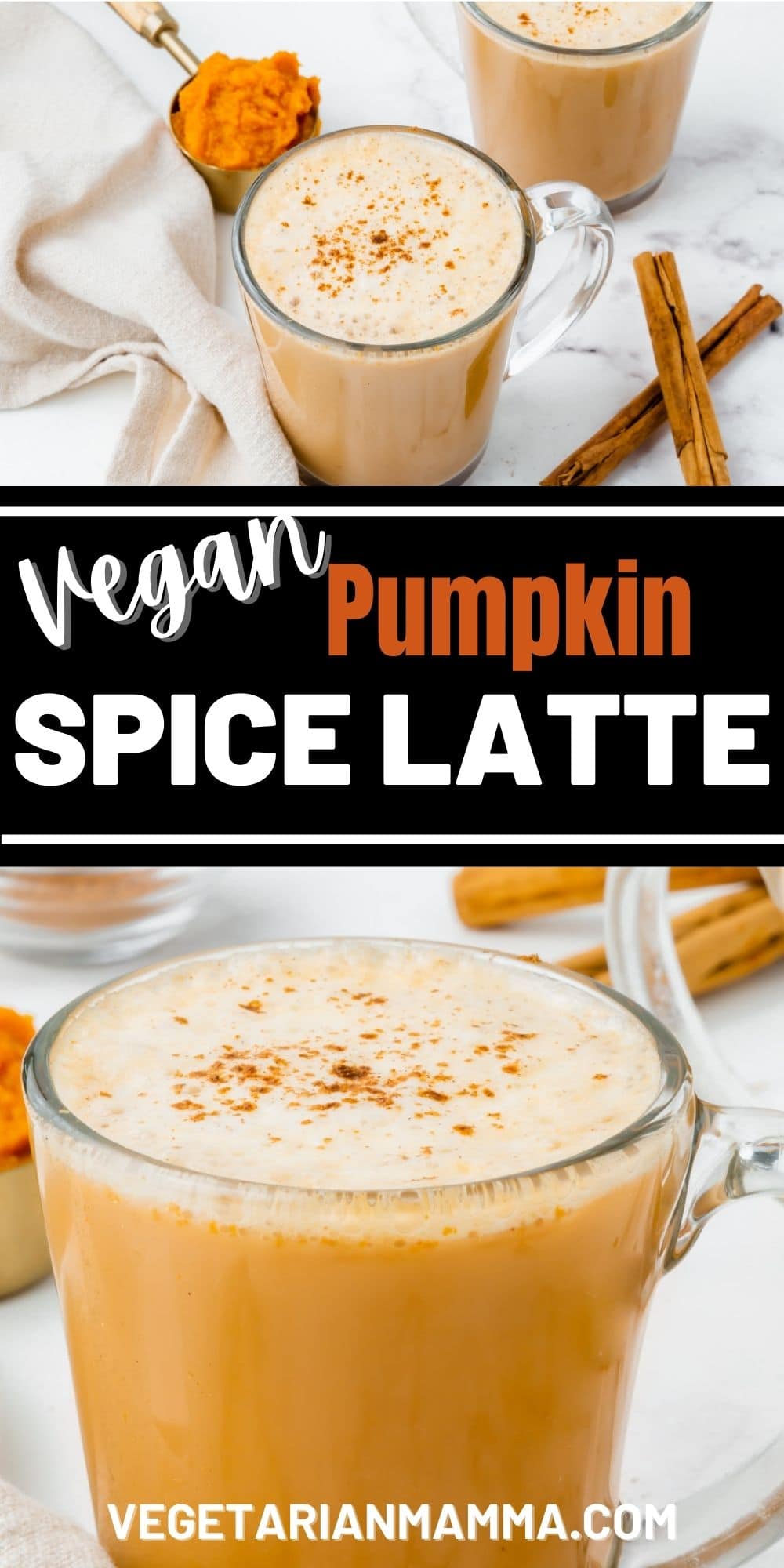 Skip the Starbucks line and make your own vegan pumpkin spiced latte at home! You only need 6 basic ingredients to make this latte recipe — and no fancy equipment required!