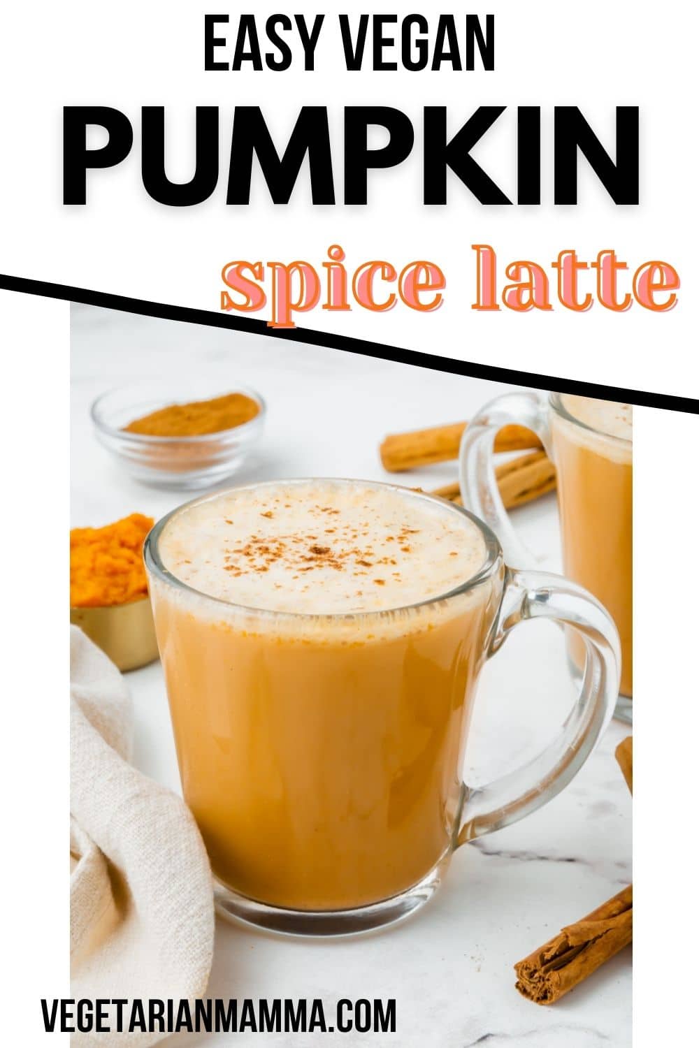 Skip the Starbucks line and make your own vegan pumpkin spiced latte at home! You only need 6 basic ingredients to make this latte recipe — and no fancy equipment required!
