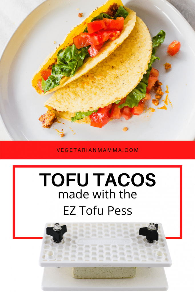 An EZ Tofu Press on bottom of image and tofu tacos on top