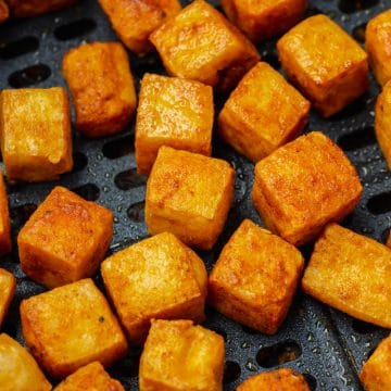 upclose shot of air fryer tofu