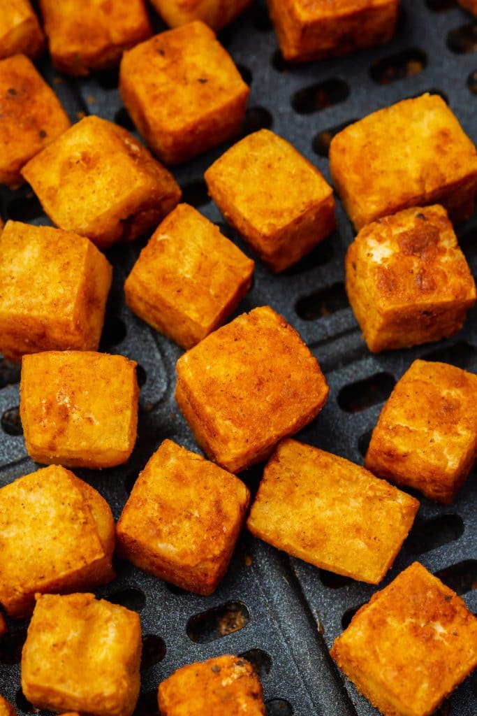 upclose shot of air fryer tofu