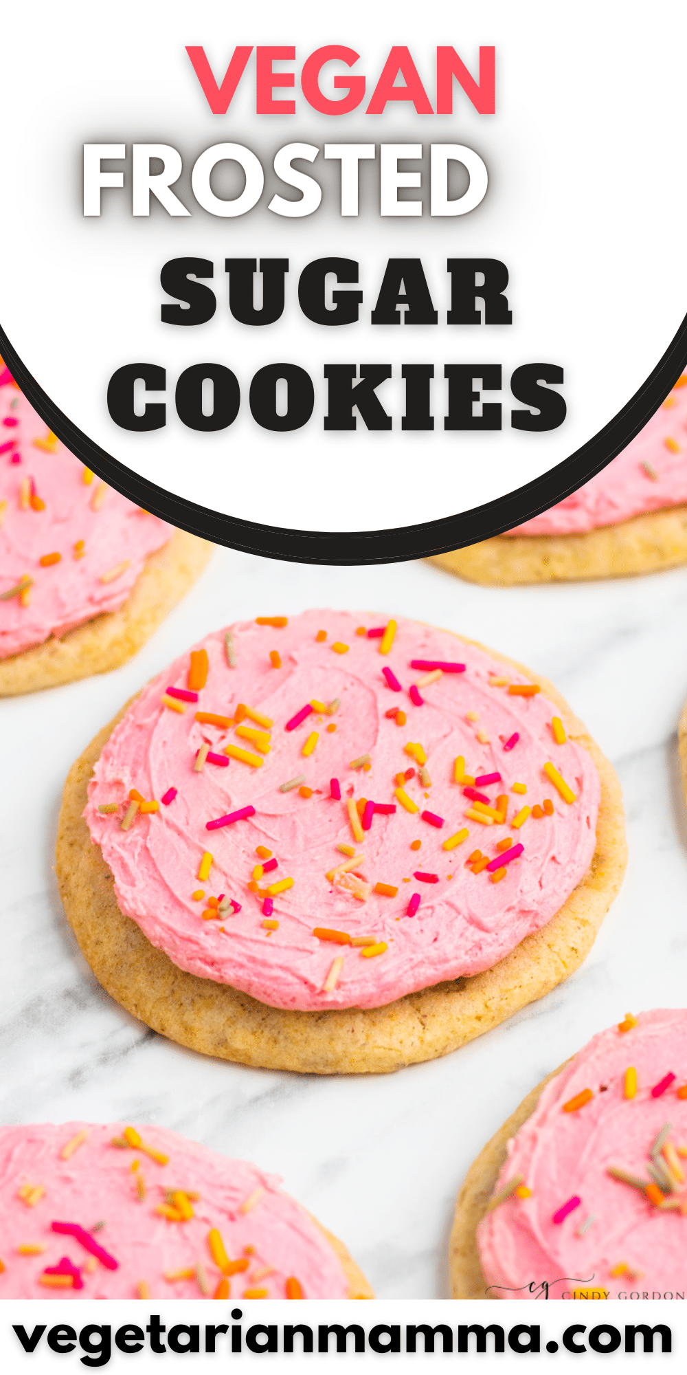 These Vegan Frosted Sugar Cookies are just like the bakery treats you love with all plant-based ingredients! Whip them up in just 30 minutes and top with a homemade pink vegan buttercream frosting and plenty of sprinkles.