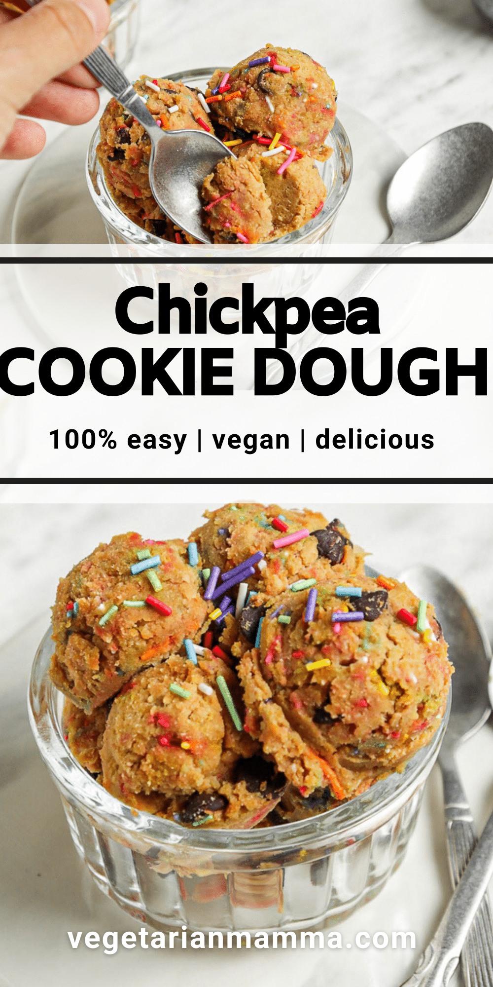 Chickpea Cookie Dough is a sweet treat that is ready in minutes with no need to bake! You only need a handful of ingredients to make this deliciously smooth and creamy gluten-free edible cookie dough.