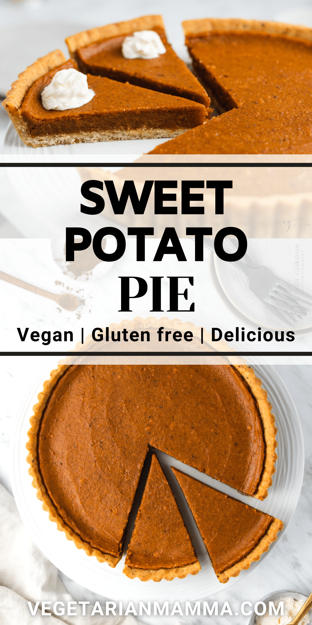 Vegan Sweet Potato Pie is rich, creamy, and packed with fall flavor! This vegan dessert recipe is easy to make and perfect for Thanksgiving dinner.