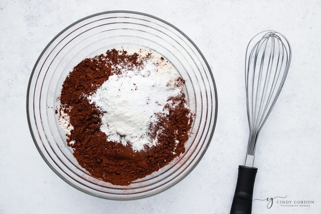 dry ingredients in a bowl with a whisk