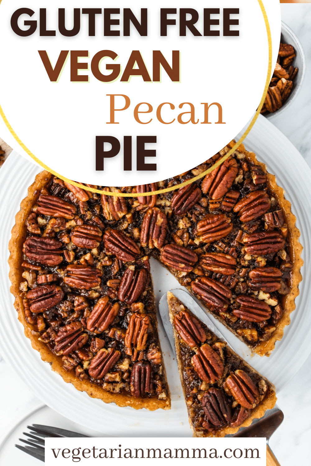 This Vegan Pecan Pie is so sugary and rich, no one will believe it's dairy and egg free! This recipe also has no cornstarch and uses a homemade gluten-free crust.