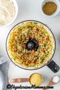 Use a food processor to blend the carrots and zucchini briefly. Blending time will depend on your food processor and your chop size preference.
