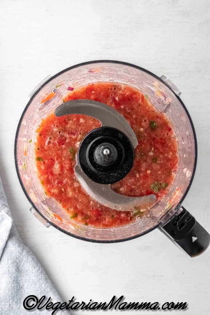 While the fritters bake, use a food processor to make the salsa. Add all ingredients and blend until your desired smoothness.
