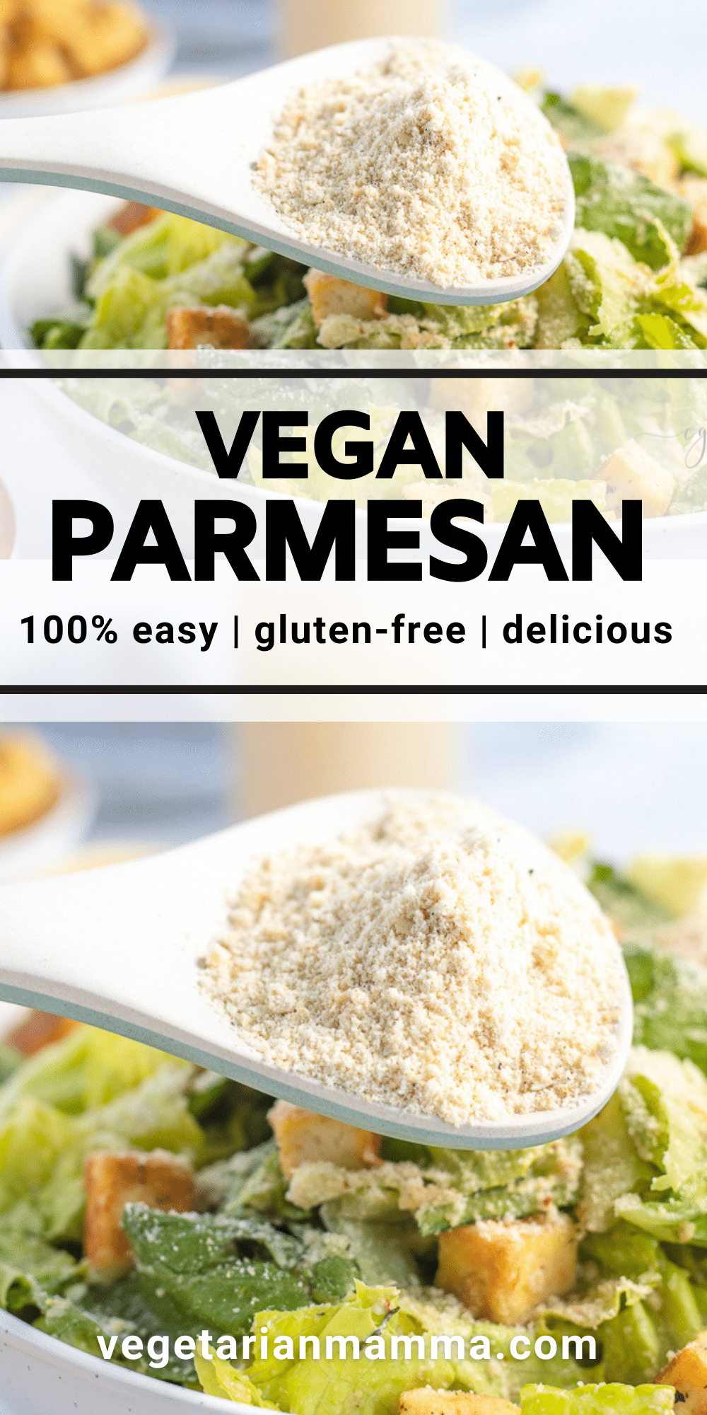 Add this Vegan Parmesan to all your salads, soups, and pasta dinners! The crumbly grated texture of cashews and nutritional yeast is just like the real thing without all the dairy.
