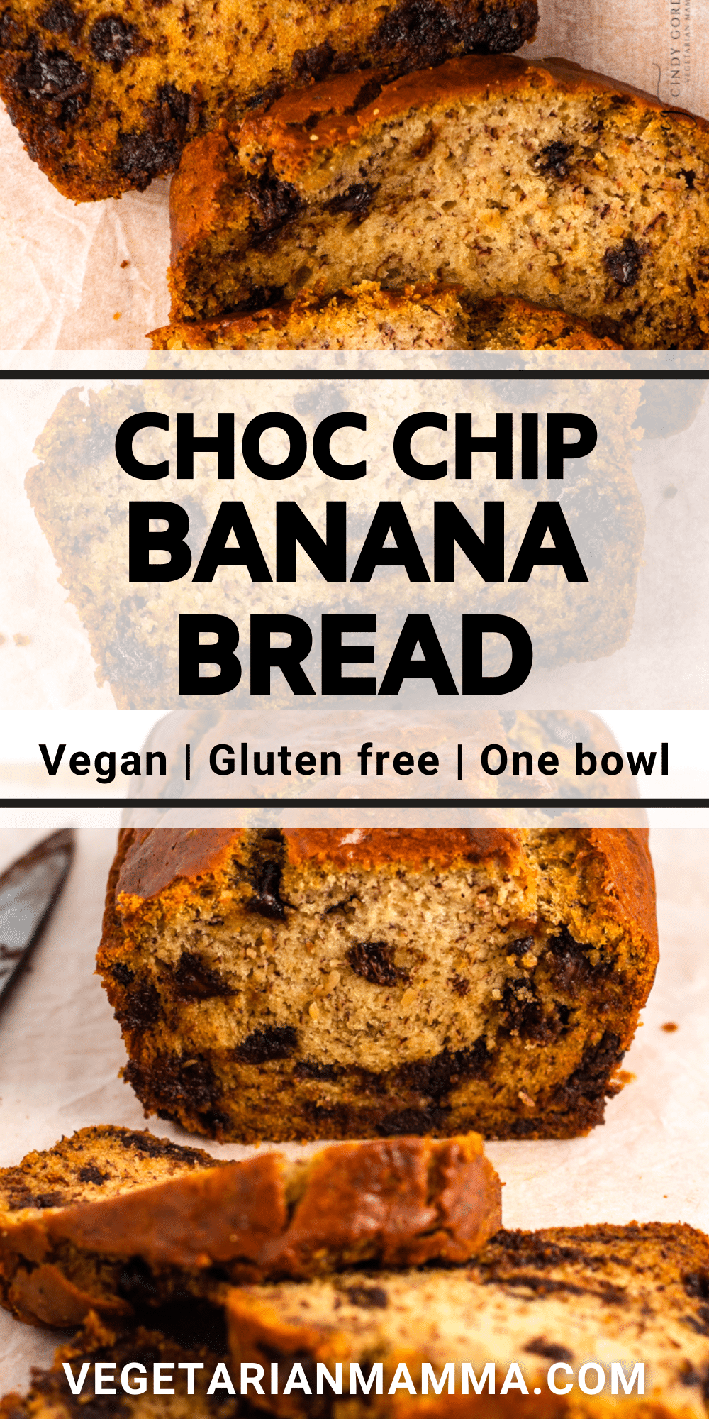 Vegan Chocolate Chip Banana Bread is the best gluten-free loaf ever packed with chocolate chips! This perfectly moist bread is surrounded by a crunchy crust and is great for breakfast or a sweet snack.