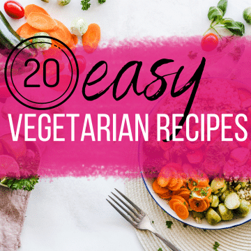text overlay: 20 easy vegetarian recipes with salad under neat and pink paint brush stroke on top