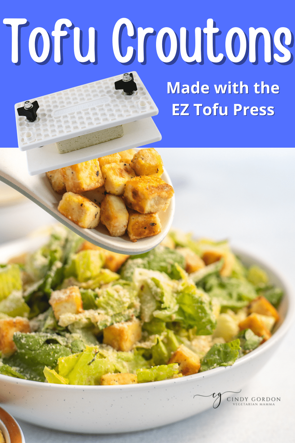 Tofu croutons are the crunchy topping your salads need! These simple vegan croutons are crispy and golden brown with a delicious creamy center.