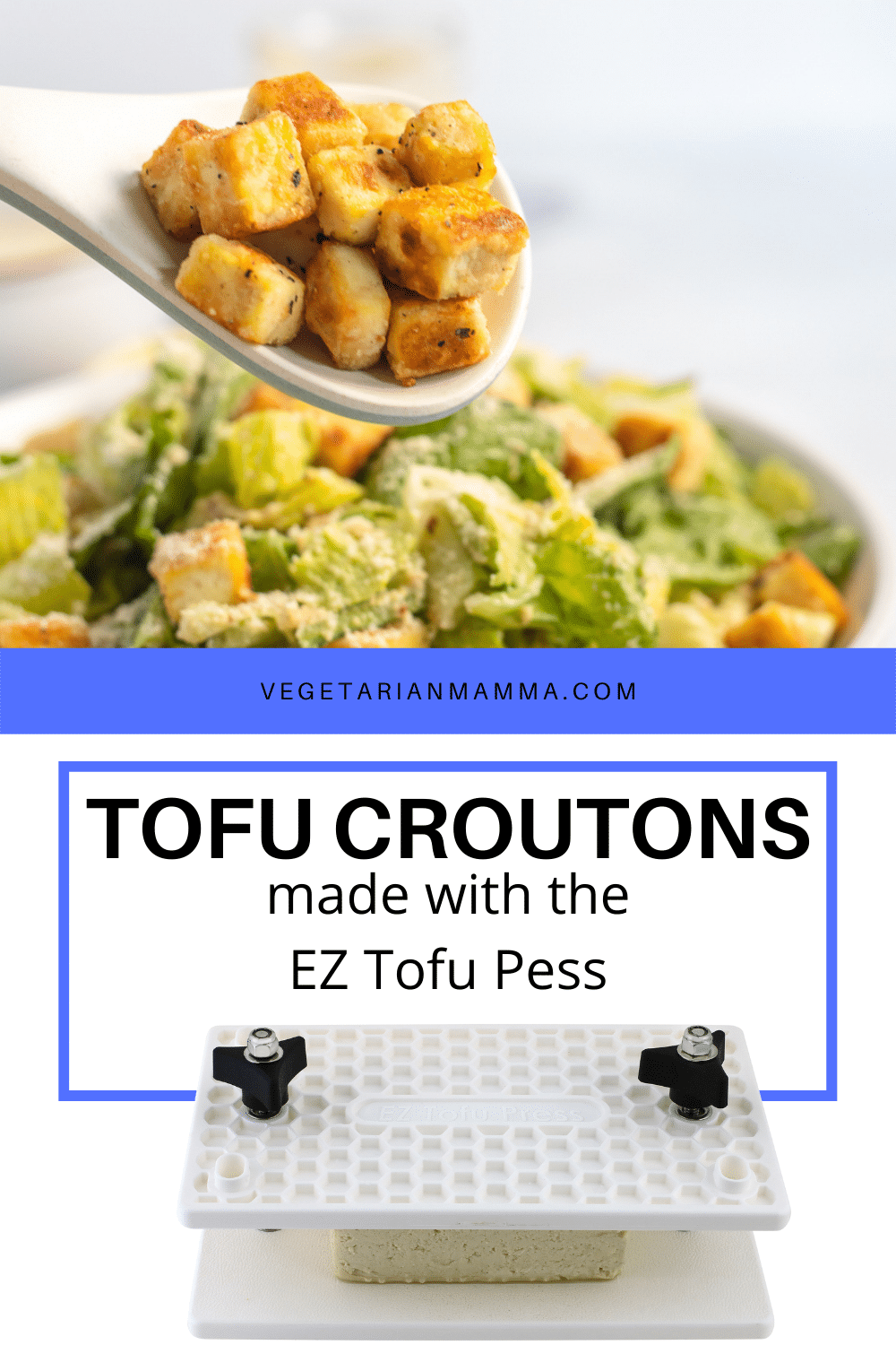 Tofu croutons are the crunchy topping your salads need! These simple vegan croutons are crispy and golden brown with a delicious creamy center.