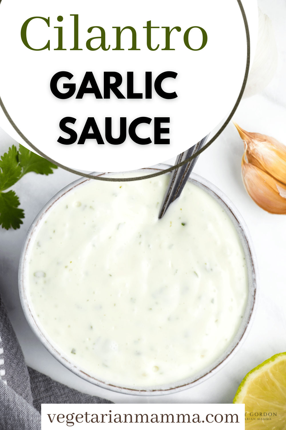 This cilantro garlic sauce packs the flavor with only 6 simple ingredients. This creamy and delicious garlic cilantro sauce comes together in only 5 minutes! #cilantrogarlicsauce #garliccilantrosauce