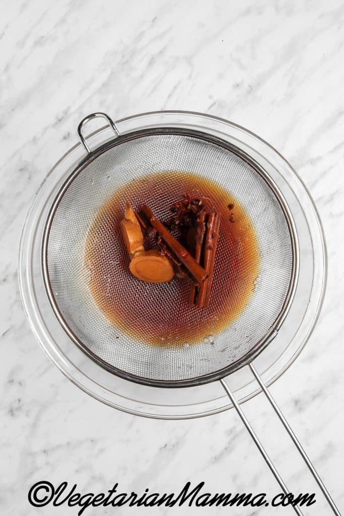 Pour mixture through strainer