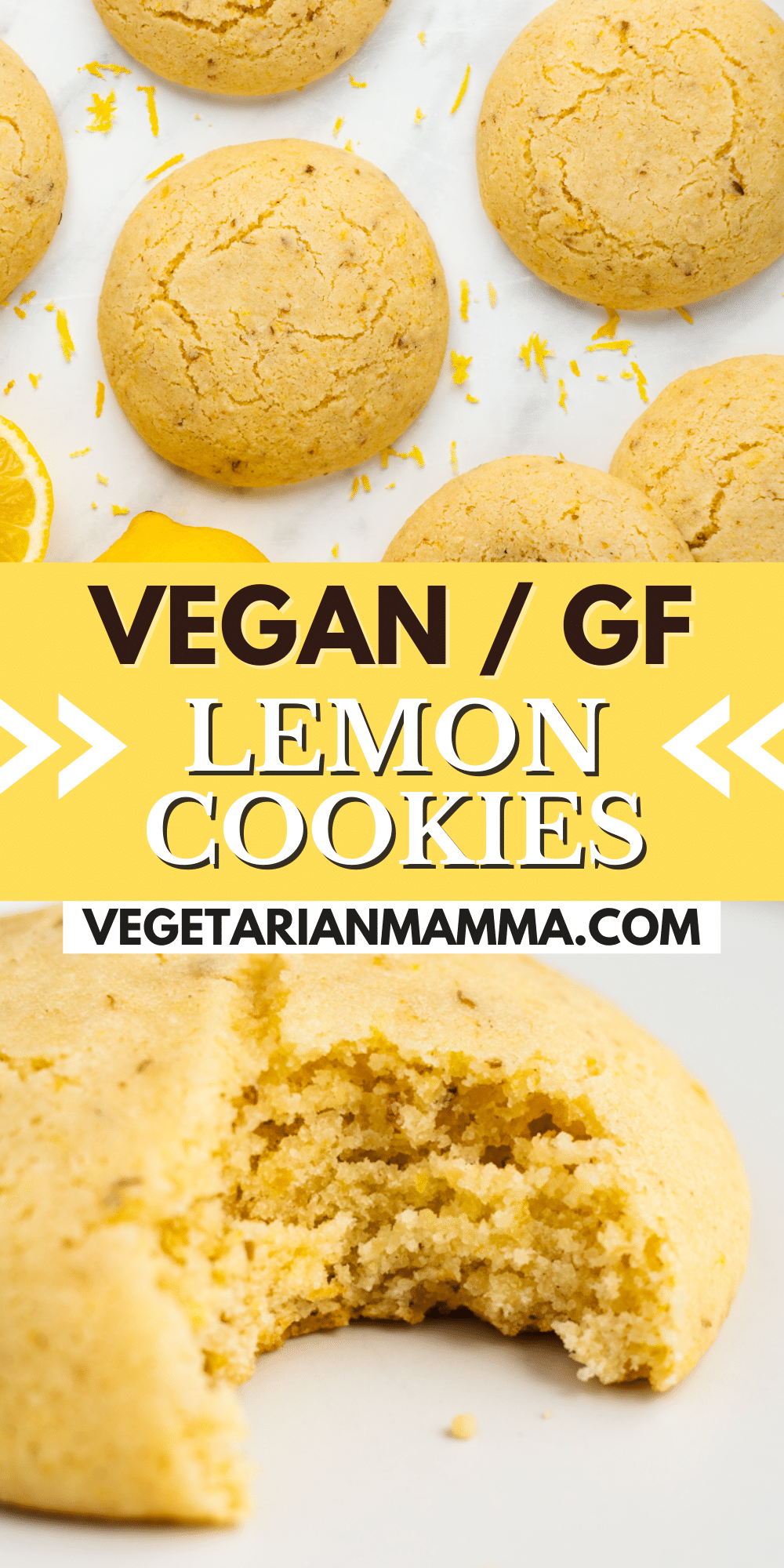 Vegan Lemon Cookies are soft, chewy and are packed with tangy lemon flavor. These Vegan Lemon Cookies come together with less than 10 ingredients. #vegan #cookies #lemon #lemoncookies #vegancookies #veganlemoncookies