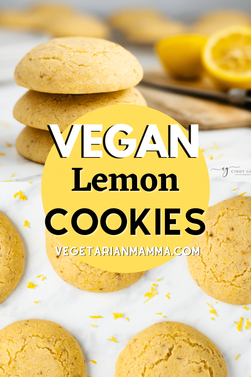 Vegan Lemon Cookies are soft, chewy and are packed with tangy lemon flavor. These Vegan Lemon Cookies come together with less than 10 ingredients. #vegan #cookies #lemon #lemoncookies #vegancookies #veganlemoncookies