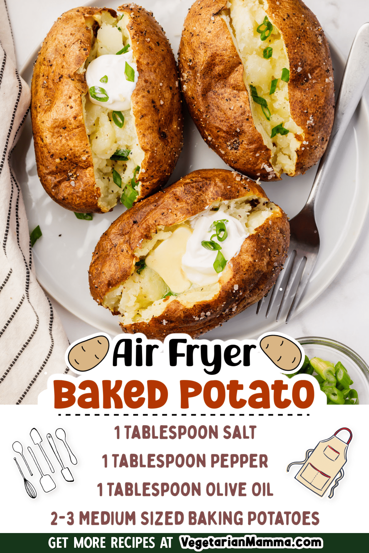 Air Fryer Baked Potatoes are a simple, yet quick and easy way to prepare your baked potatoes. No need to heat your big oven, the air fryer can do it. #airfryer #bakedpotatoes