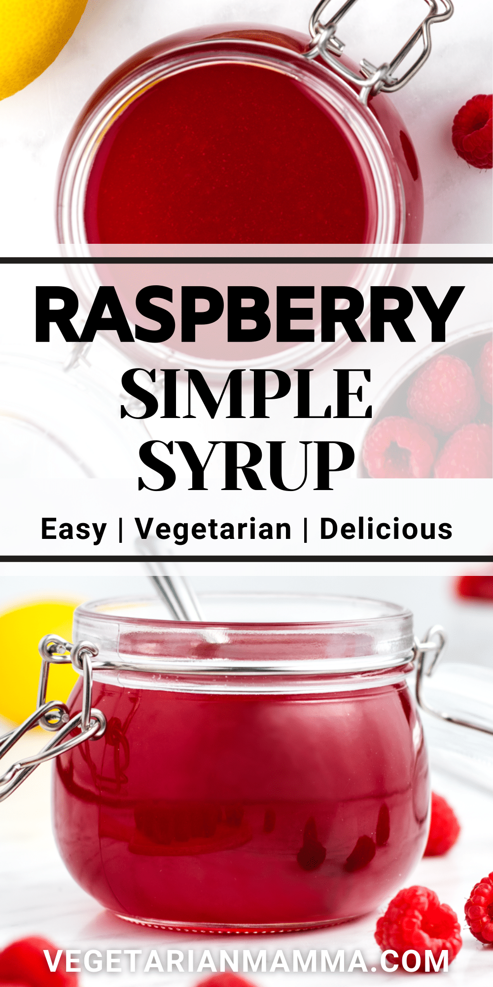 Homemade Raspberry Simple Syrup is made with 4 simple ingredients, and ready in just a few minutes. Pour it over ice cream or add it to ice tea, lemonade, or your favorite cocktails!