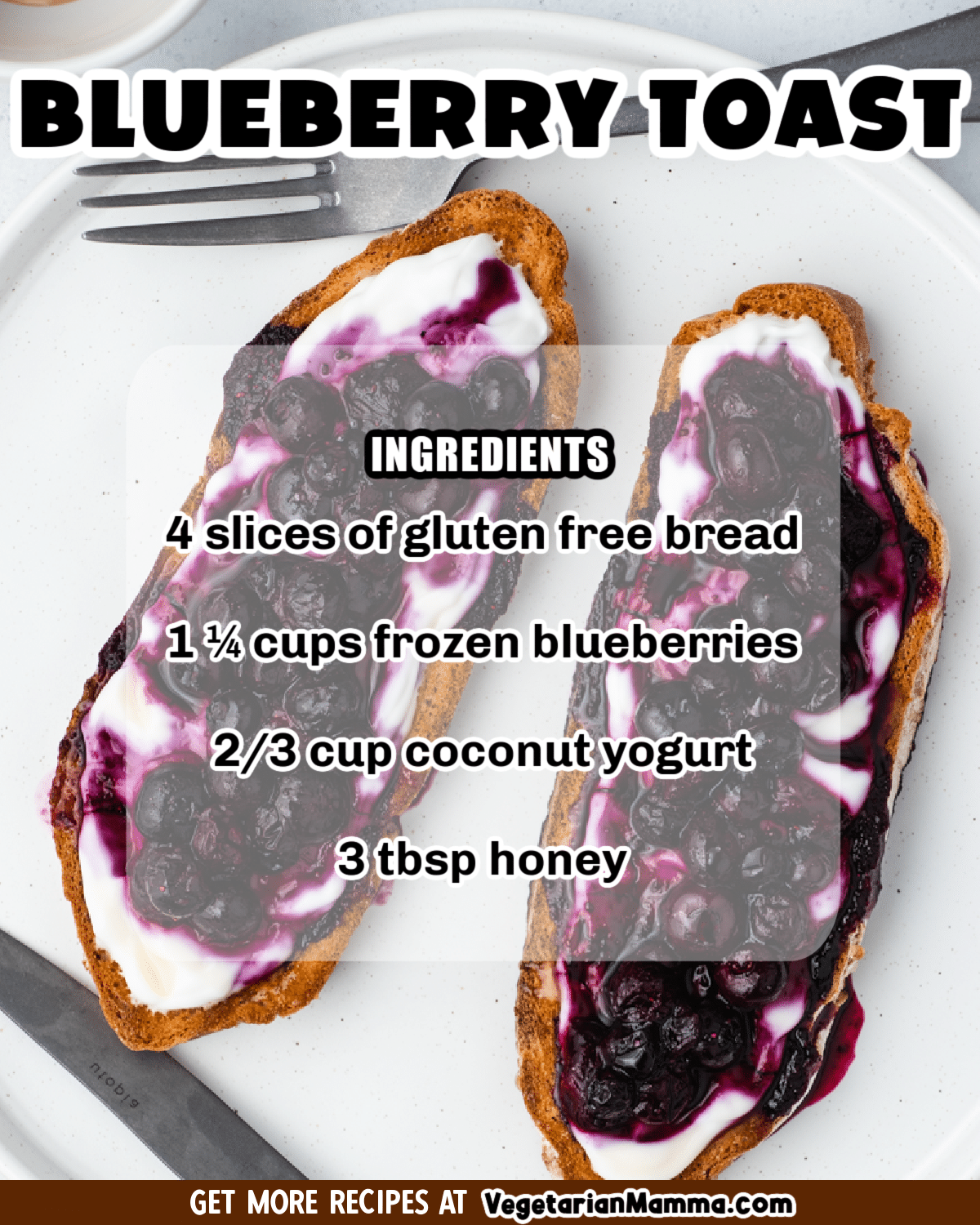 Blueberry Toast is a simple breakfast idea that is bursting with flavor. It combines simple ingredients that quickly come together to give you a delicious start to your day! | Healthy Breakfast | Vegan Breakfast | Blueberry Recipe | Healthy Vegetarian Breakfast