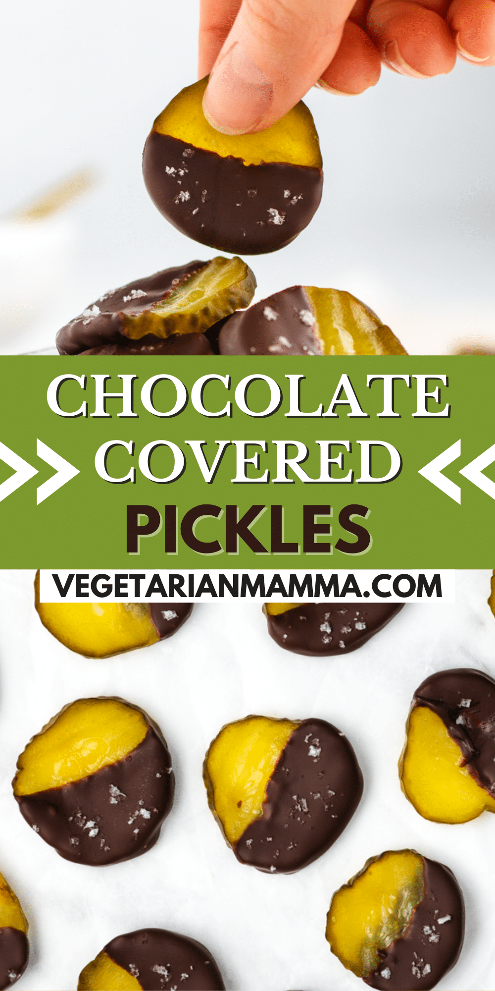 Chocolate Covered Pickles are a unique food combination that is oddly so delicious. This unusual sweet and salty combo will become your new obsession.  | pickles | chocolate | chocolate covered | vegan snack | sweet and salty