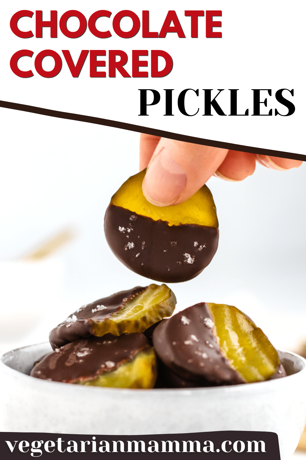 Chocolate Covered Pickles are a unique food combination that is oddly so delicious. This unusual sweet and salty combo will become your new obsession.  | pickles | chocolate | chocolate covered | vegan snack | sweet and salty