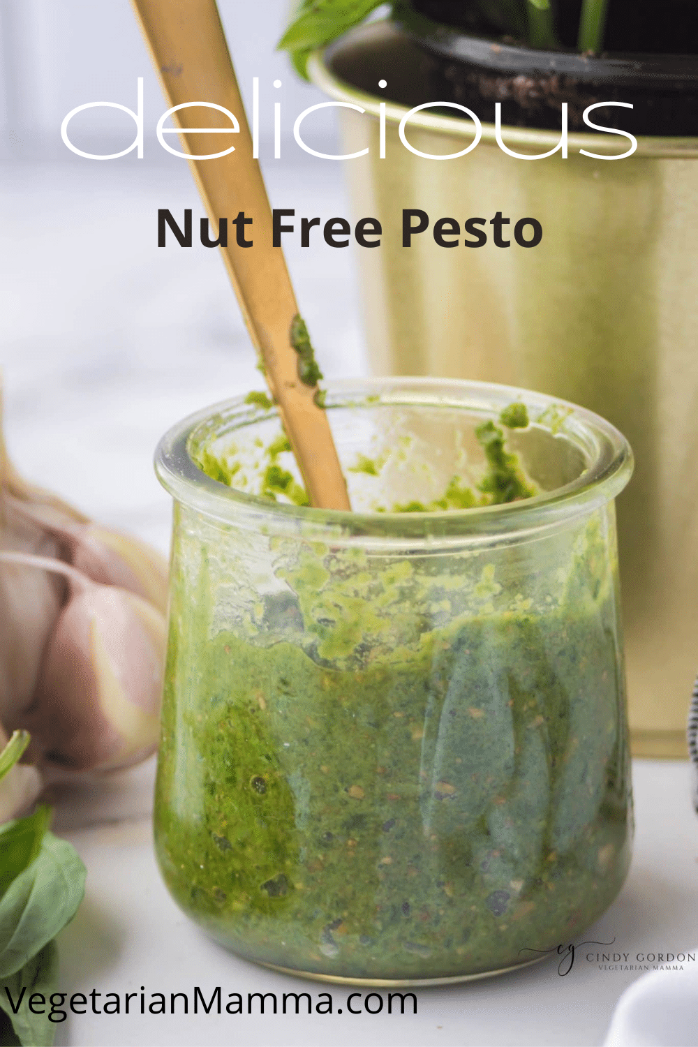A delicious sauce made with fresh basil and garlic, typically pesto involves nuts, but not this one! Nut Free pesto is made with sunflower seeds to make it allergy friendly, but still delicious. #pesto #allergyfriendly