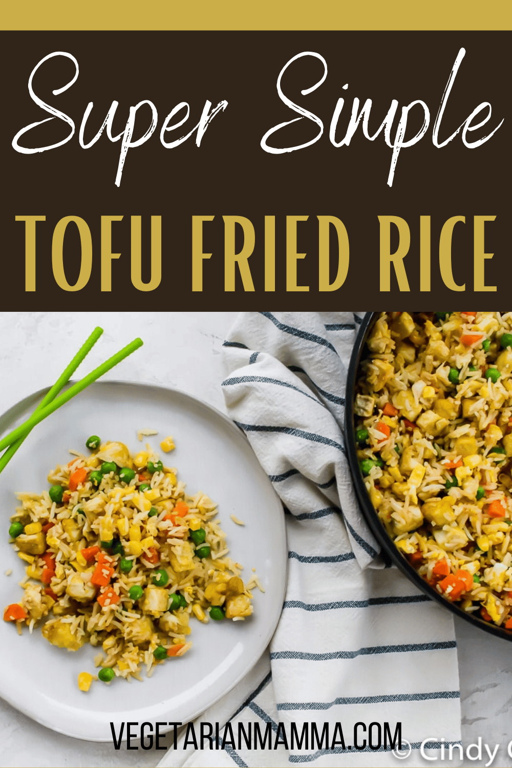 Tofu fried rice is hearty Asian-inspired dish that is filled with hearty protein and veggies. This tofu recipe is fun to make and so flavorful! #friedrice #tofufriedrice #tofurecipes