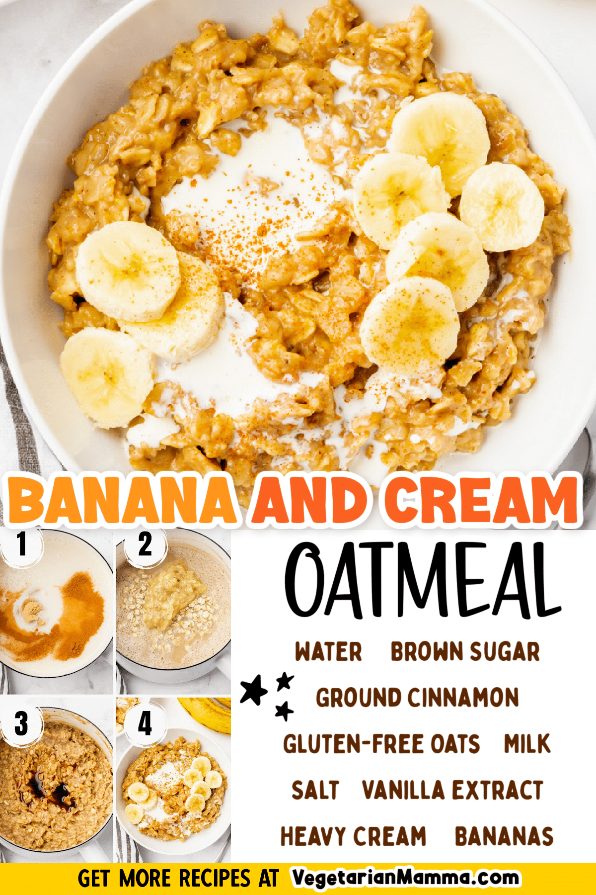 This Bananas and Cream Oatmeal is a quick and easy homemade breakfast the entire family will love! Simple ingredients coming together to make a ridiculously delicious breakfast. | Easy Breakfast Recipe | Oatmeal Recipe |Banana Oatmeal Recipe | Kid Friendly Breakfast via @vegetarian mamma