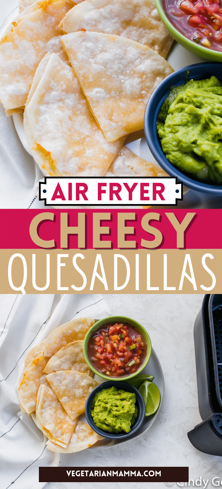This air fryer quesadilla cooks up golden brown and crispy in less than 10 minutes, thanks to your air fryer! Add all the toppings you'd like to this air fryer quesadilla!