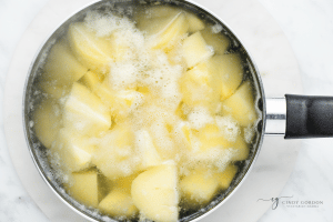 potato chunks and hot water in a pot