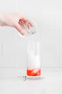 clear glass with ice and red liquid