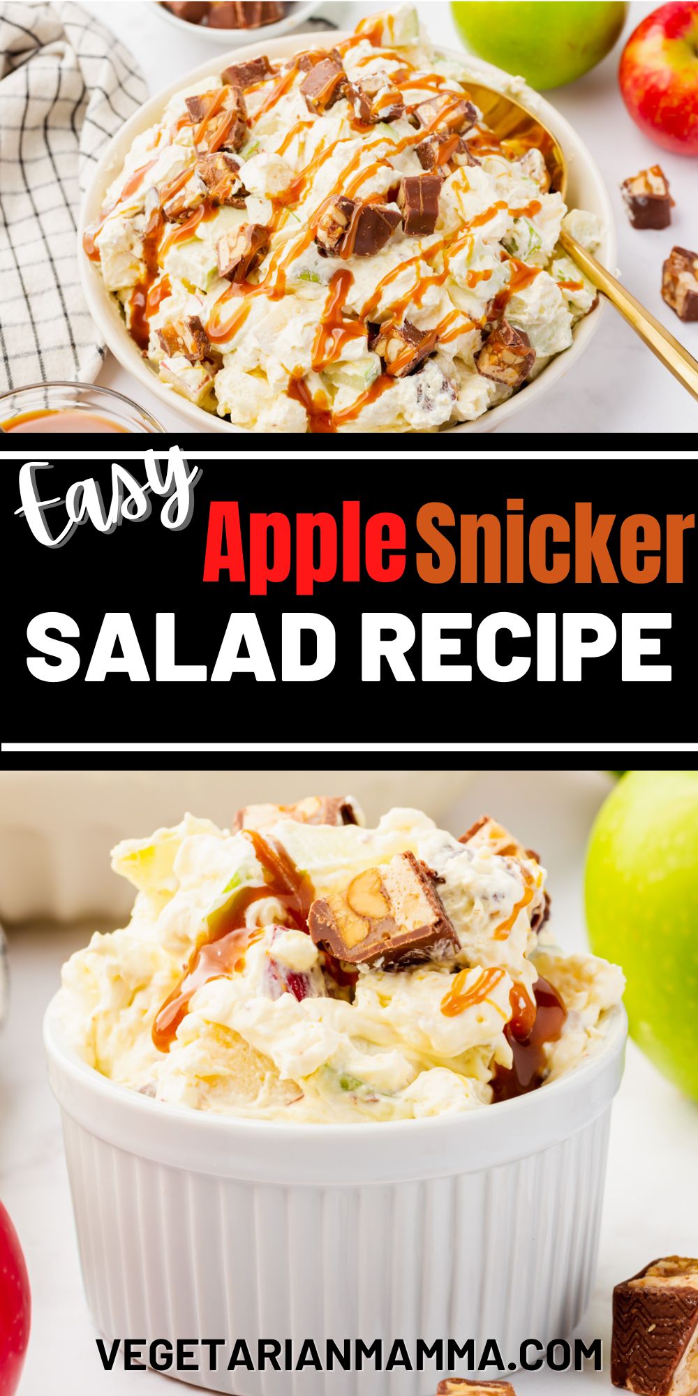 This Apple Snicker Salad is a beautifully layered dessert that is perfect for cookouts and backyard BBQs! Yes, it's just like Grandma used to make!