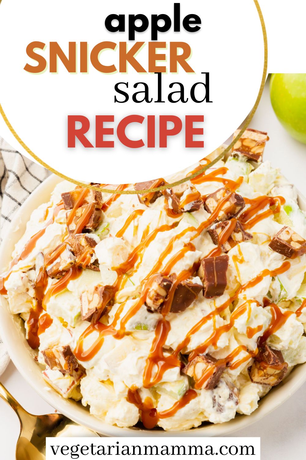 This Apple Snicker Salad is a beautifully layered dessert that is perfect for cookouts and backyard BBQs! Yes, it's just like Grandma used to make!