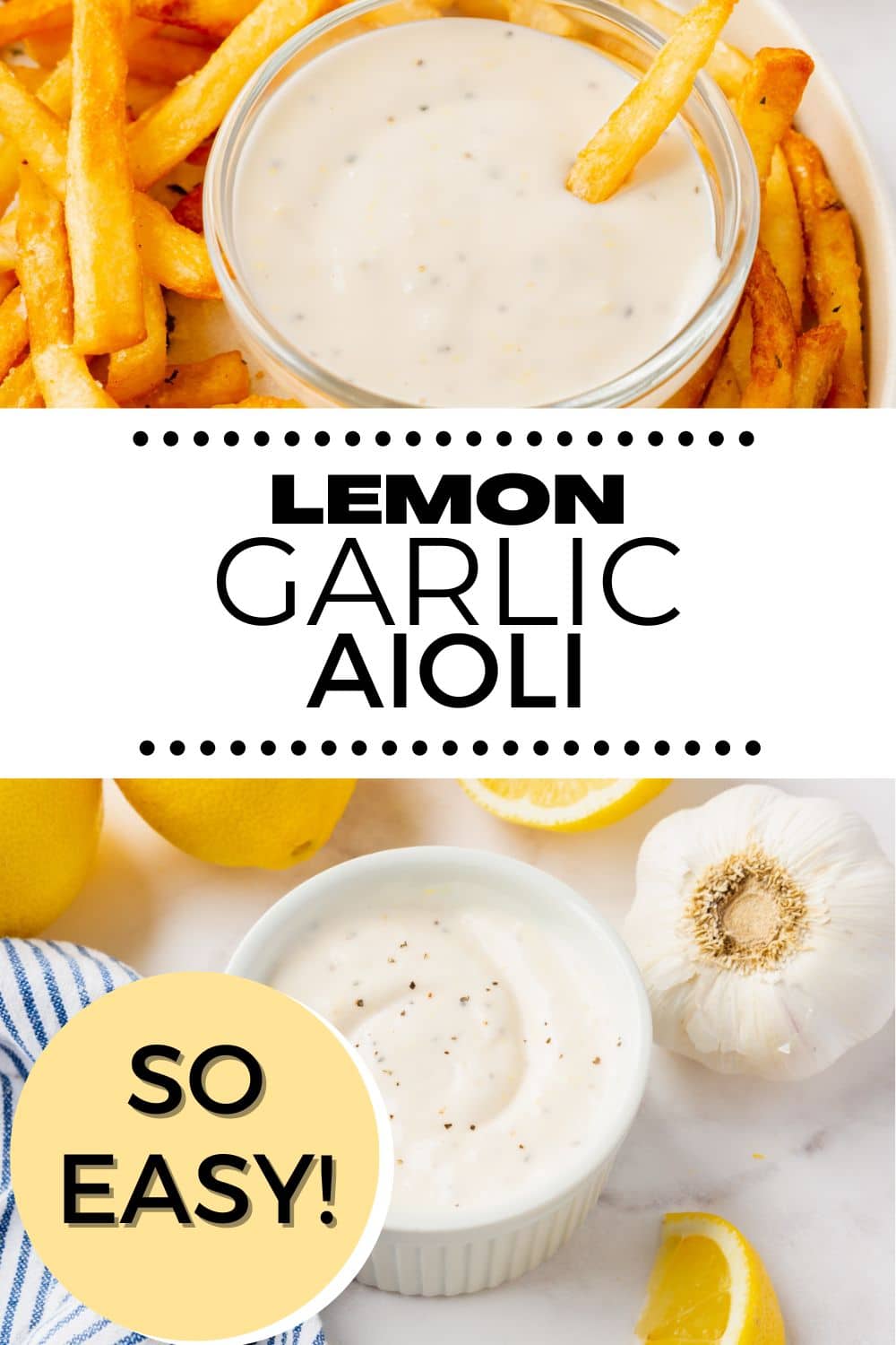 Creamy, savory, bright, and tangy, this homemade Lemon Garlic Aioli checks all the boxes! It's easy to mix up this flavorful sauce for all of your dipping needs.