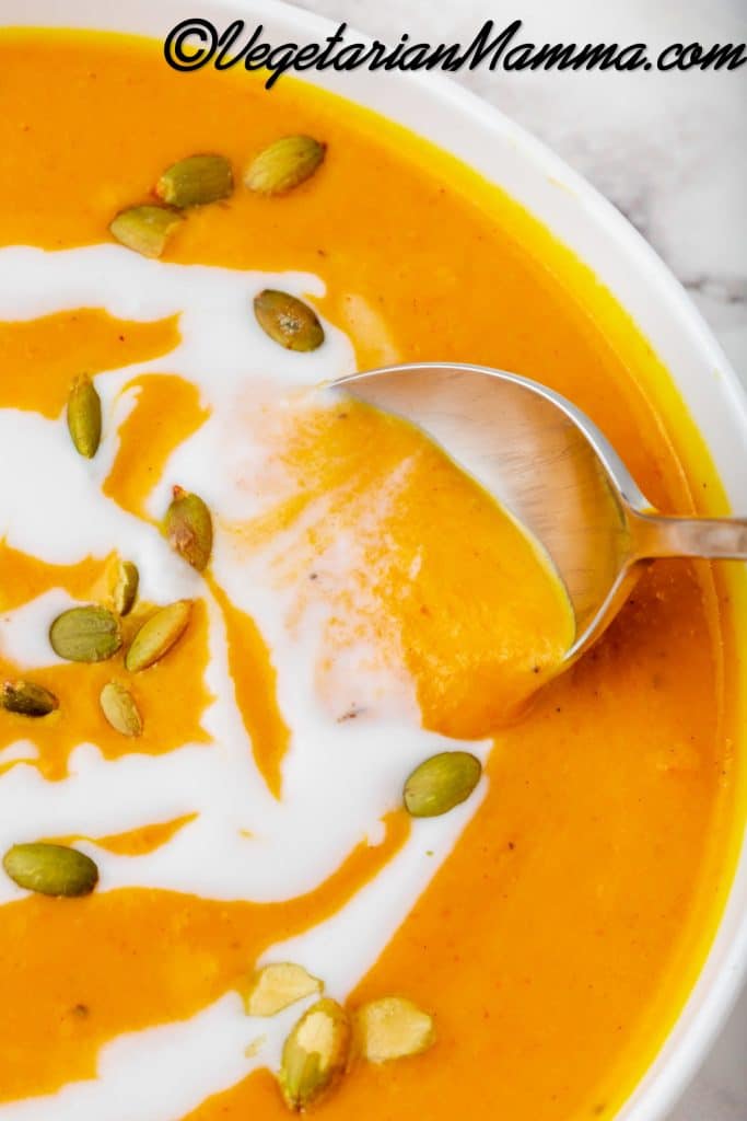 To serve, top with a drizzle of additional coconut milk and sprinkle with salted pepitas. Serve with slices of toasted gluten-free baguette.