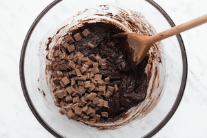 chocolate chunks stirred into edible brownie batter