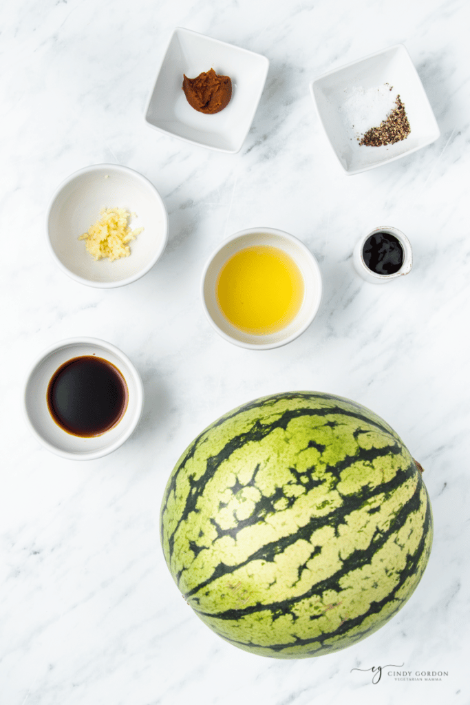 The ingredients needed to make watermelon steak