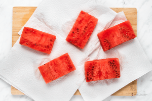 watermelon planks drying on paper towels