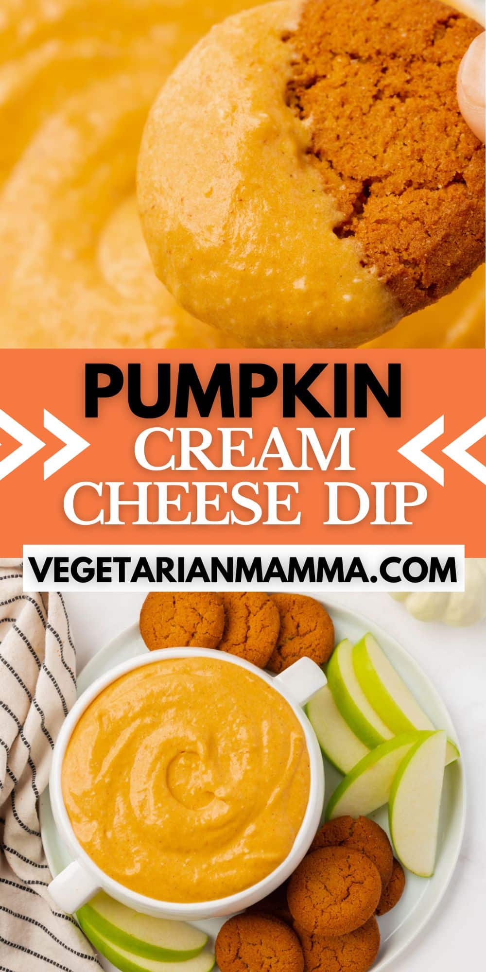 When you need a super easy 5-minute dessert for a fall or autumn event, Pumpkin Cream Cheese dip is perfect! Dig into this pumpkin spice dip recipe with crispy gingersnaps, or choose a healthier route and make pumpkin cream cheese dip for apples.