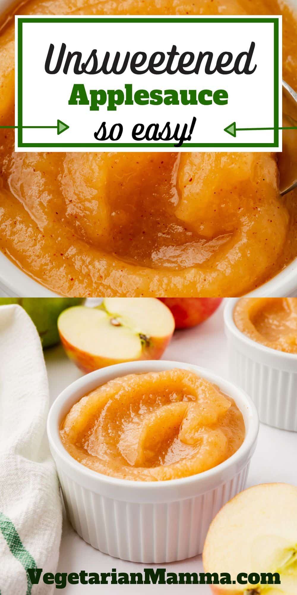 It is so simple to make your own Unsweetened Applesauce at home! It's simmered on the stove, and made with 3 ingredients in less than an hour.