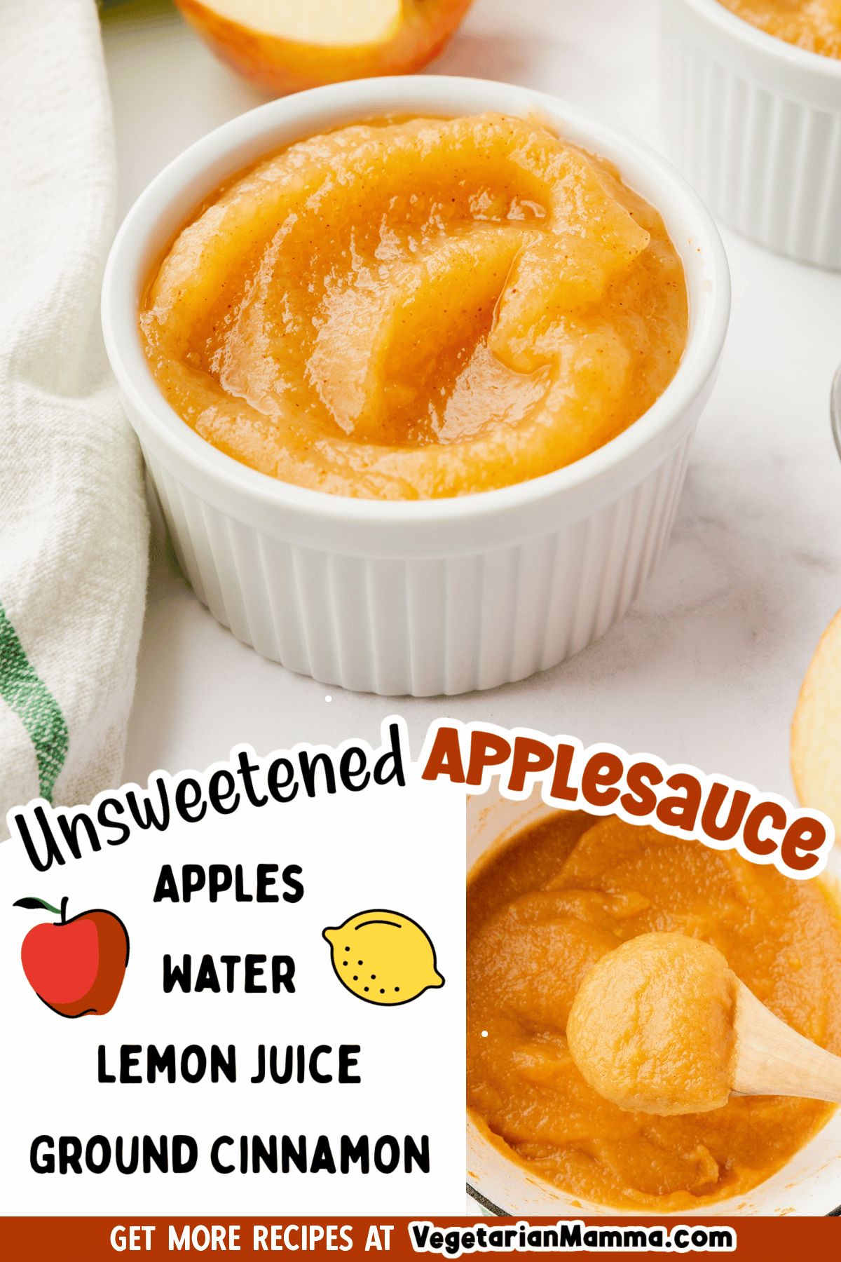 It is so simple to make your own Unsweetened Applesauce at home! It's simmered on the stove, and made with 3 ingredients in less than an hour.