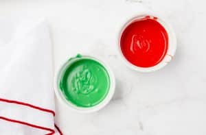 melted red and green candy melts