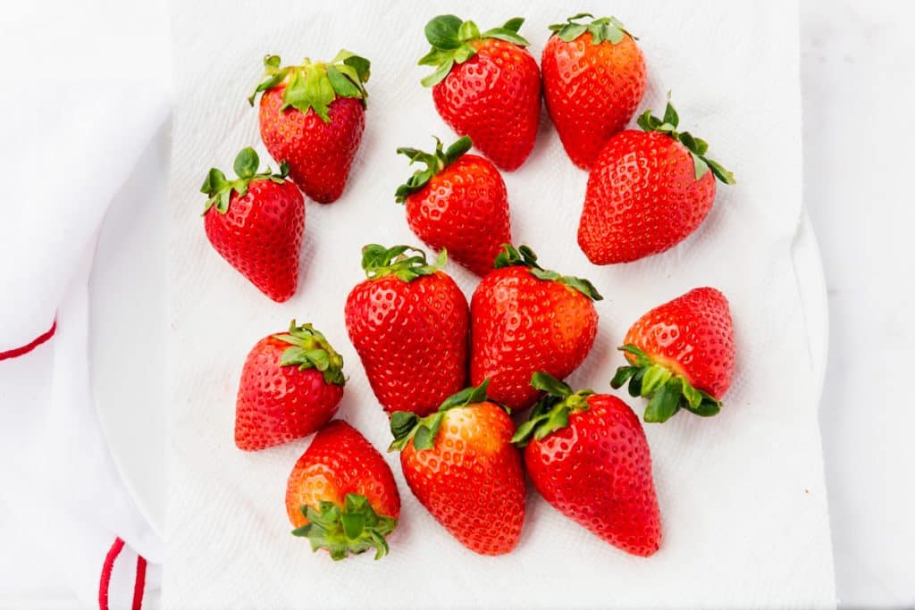 whole strawberries, washed and dried.