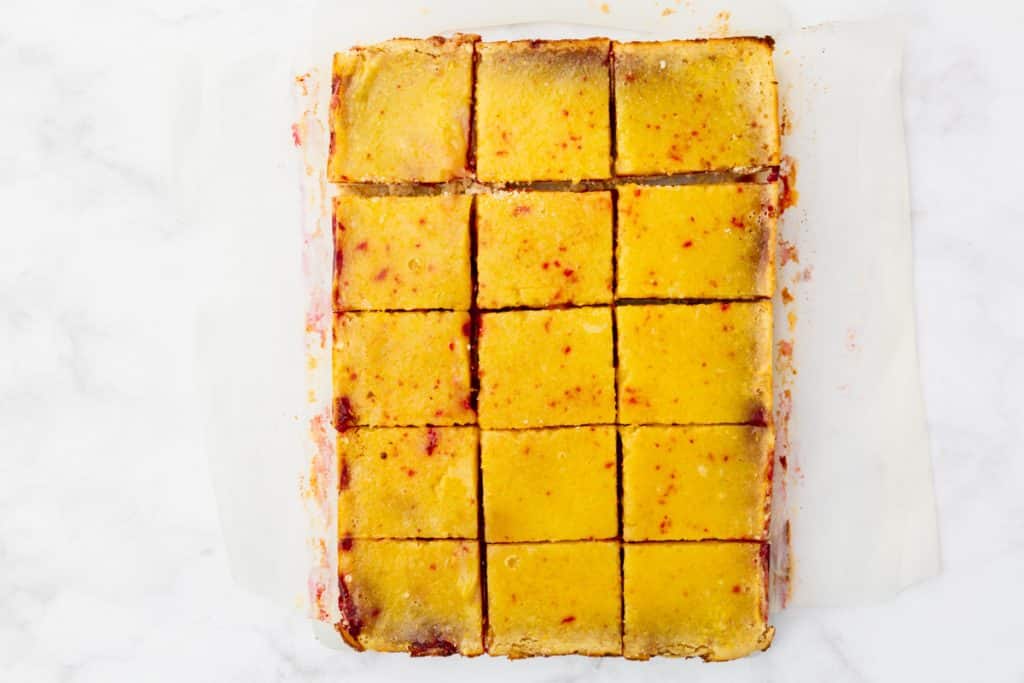 cranberry lemon bars cut into squares