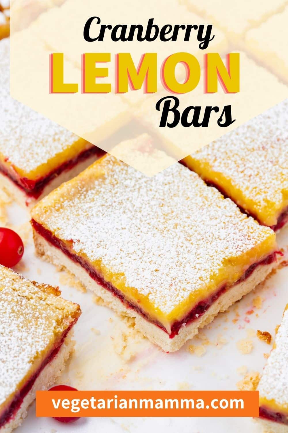 Classic tangy lemon bars updated with a tart layer of fresh cranberry jam are perfect for the holidays! Cranberry Lemon Bars will find a place on your Christmas or Thanksgiving table or make a tasty treat for any other occasion.