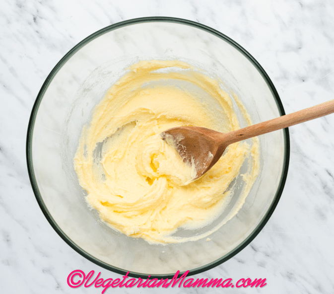 In another bowl, beat together vegan butter and sugar until smooth and creamy.