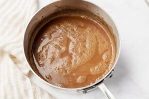 Finished pot of creamy vegan hot chocolate.