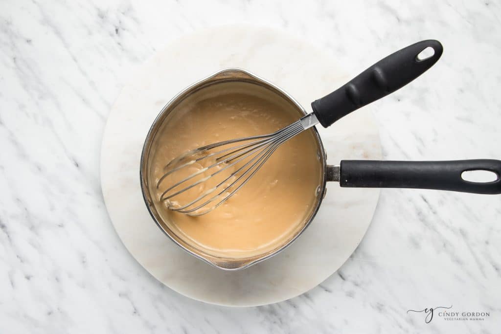 coconut cream pie filling in a saucepan