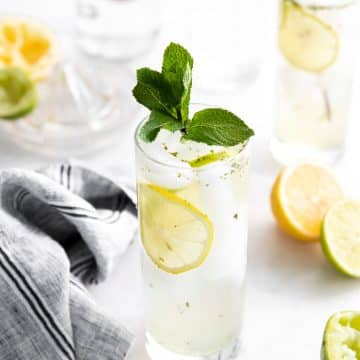 drink with lemon and mint.